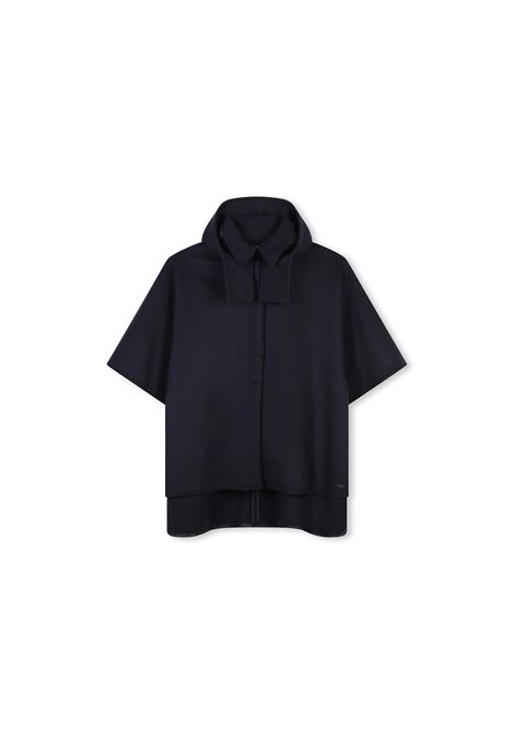 Navy Blue Wool Hooded Coat